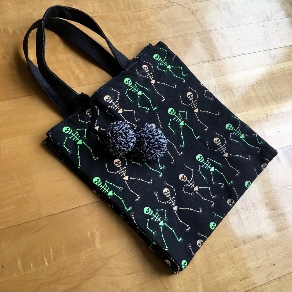 Small Dancing Skeletons Halloween Treat Tote Bag, Black, Orange, Green